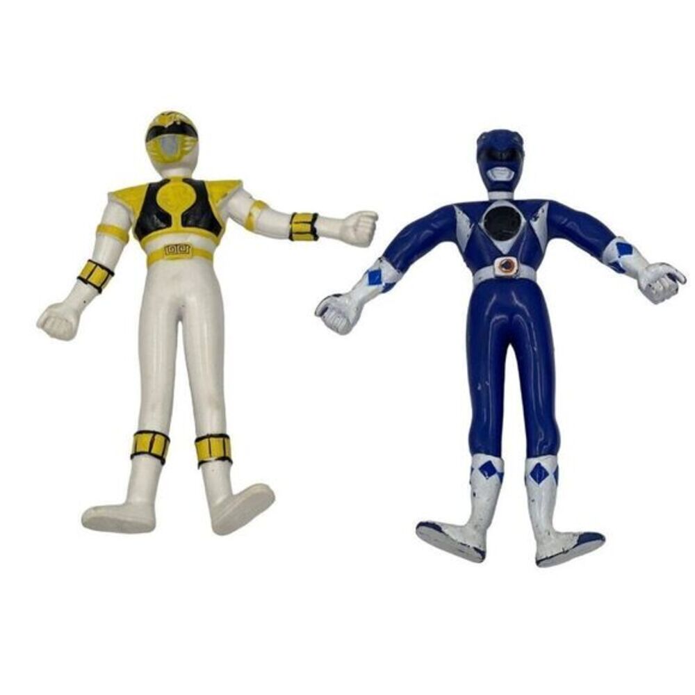 Vintage Power Rangers Action Figures 1993 Bendy Rubber Blue & White Set of 2